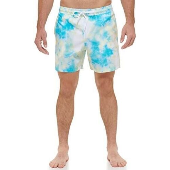 Calvin Klein Men Sz L Light Blue Wash Standard UV Protected Print Swim Trunk - Picture 6 of 7